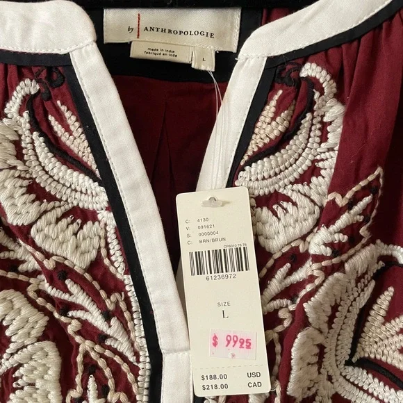 Anthropologie Burgundy Embroidered Midi Dress - Picture 7 of 9